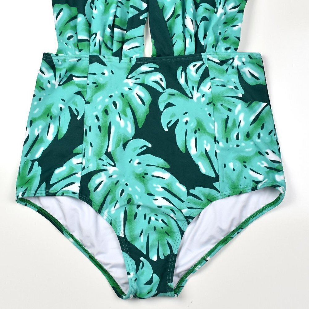 Cocoship Retro One Piece Palm Print Swimsuit Large - Picture 2 of 6